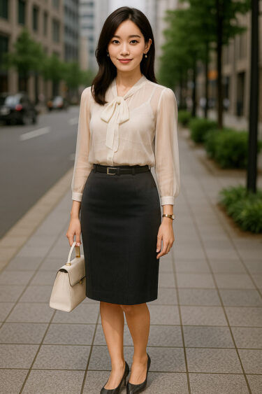 清楚でエレガント♡大人の通勤スタイルにおすすめのシアーブラウスコーデ