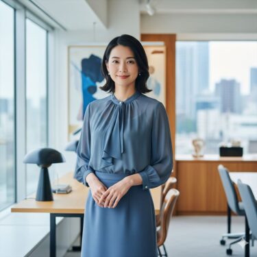 1週間を華やぐ【上品透け感ブラウス】着回し術③スモーキーブルーで新鮮さをプラス